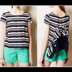 Anthropologie Ruffle Back Striped Blouse US Large